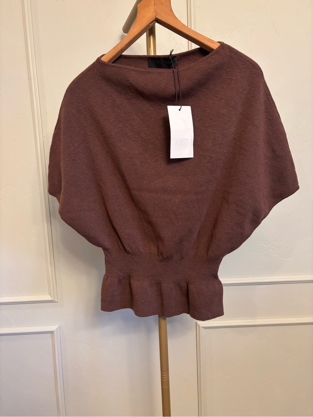 Zara Brown Knit Top - Cape Top - Picture 2 of 4